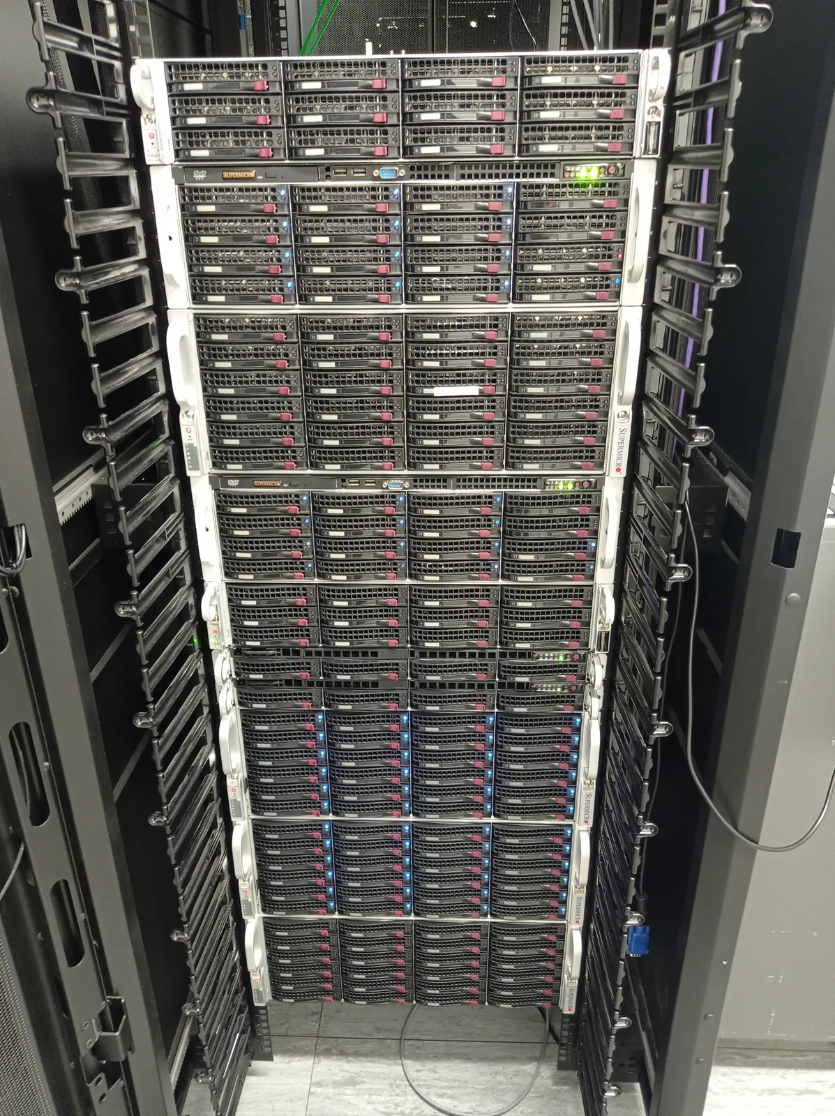 High-density rack filled with server hardware